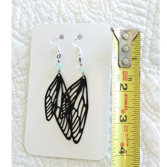 Black Long Chain Hard Candy Necklace Set / Fairy Wing Earrings - Picture 7 of 9